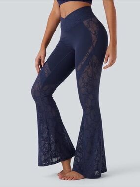 HALARA Navy Lace Flare Yoga Pants
